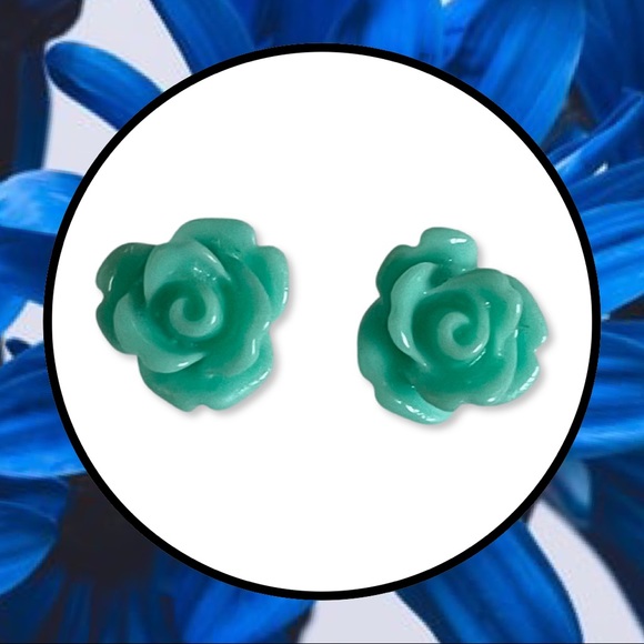 Handmade Jewelry - Teal Blue Flower Stud Earrings